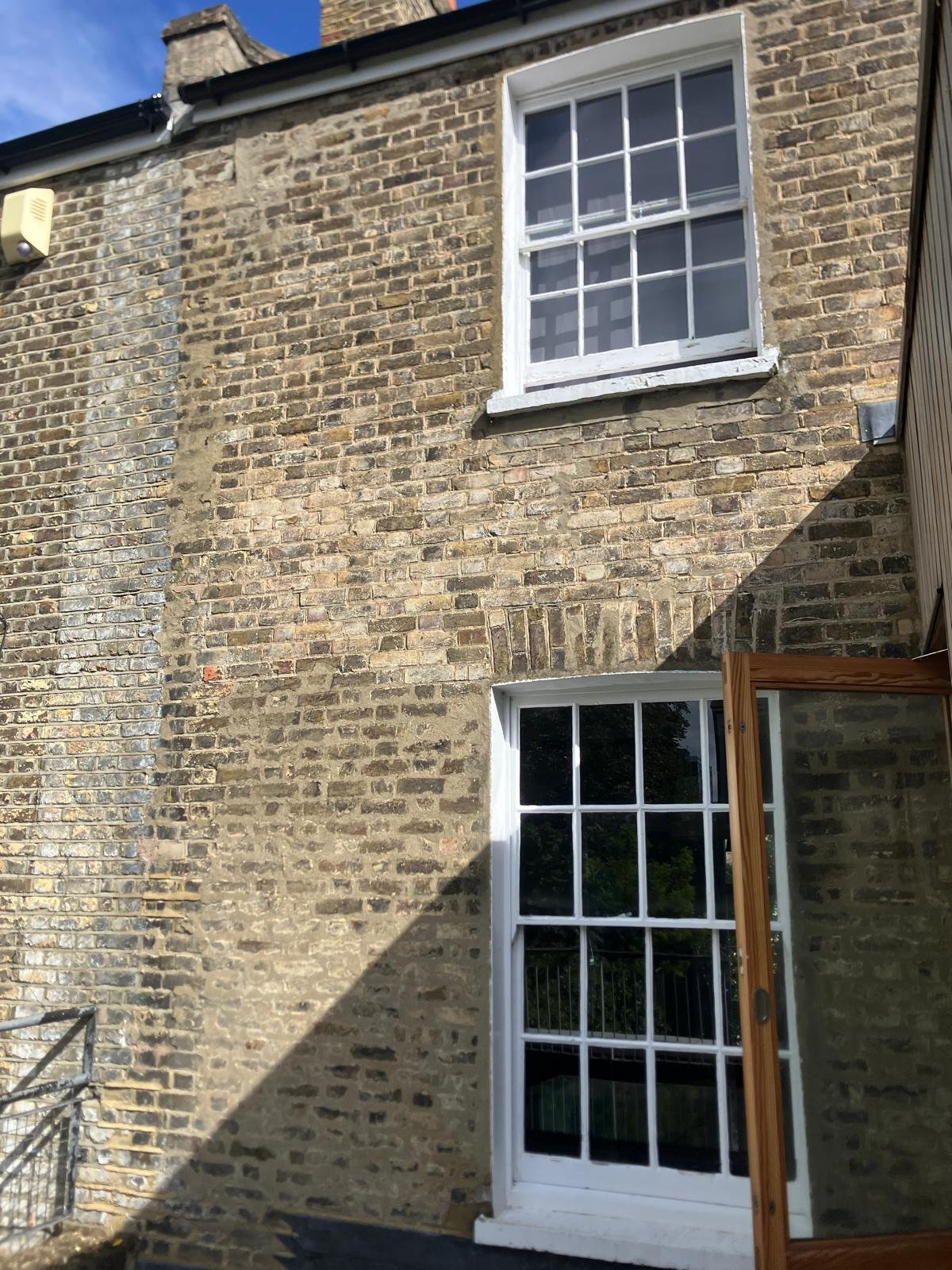 Restored brickwork with heritage lime mortar joints, London